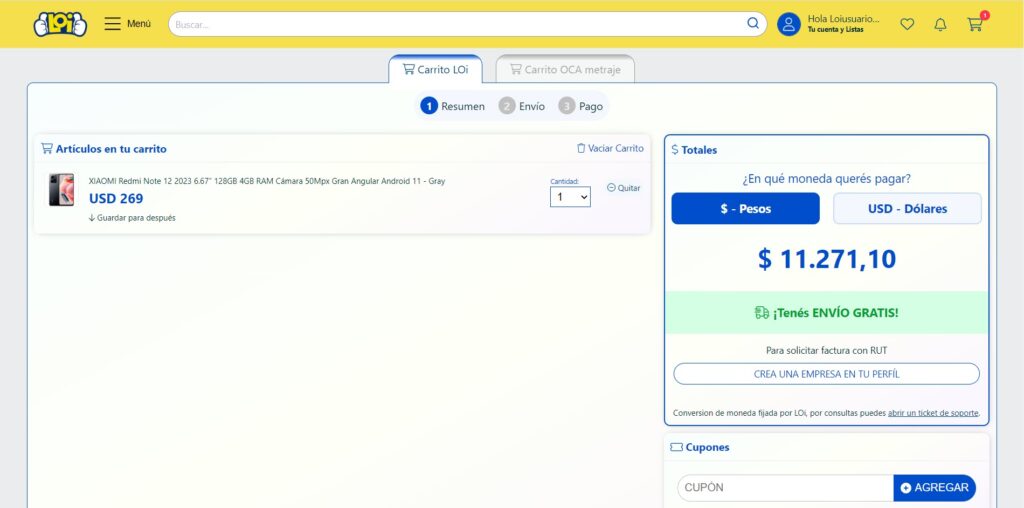 carrito de compras de LOi